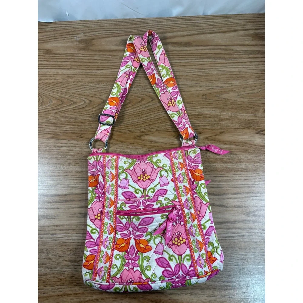 Vera Bradley Quilted Shoulder Bag Floral Pink Tulip Blossom‎ Print Crossbody